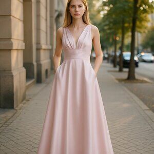 NWT Eliza J Satin A Line Ball Gown Dress  Color Blush Pink